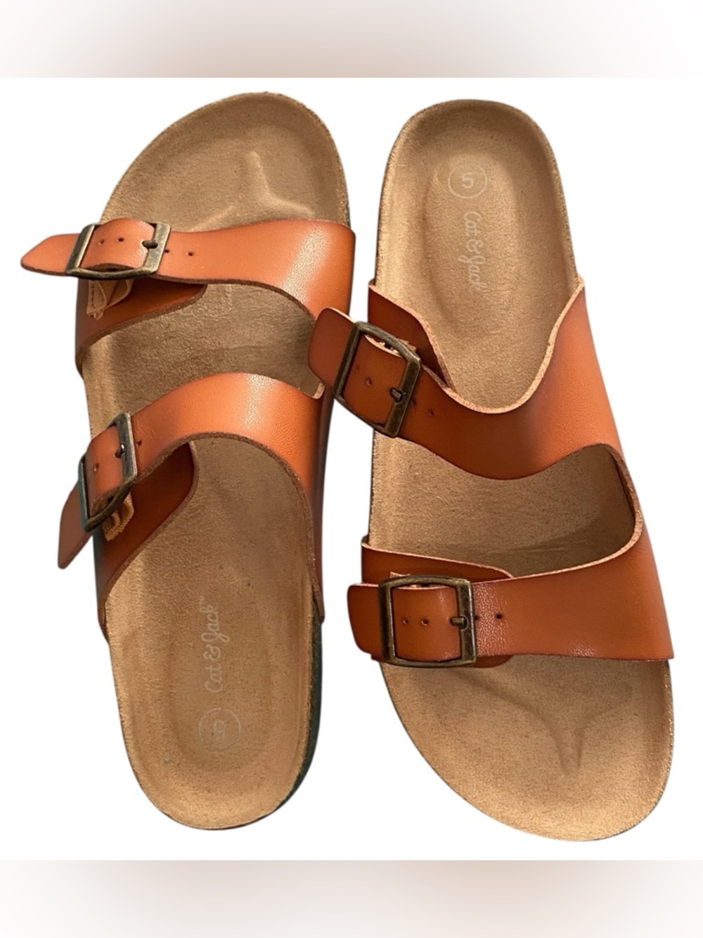 Cat & Jack Cognac Two Strap Slides Sandals Kids Size 5